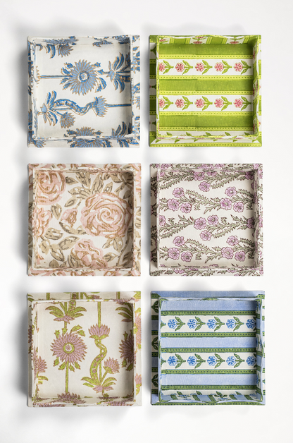 Nesting Scalloped Cottage Garden Blockprint Trays