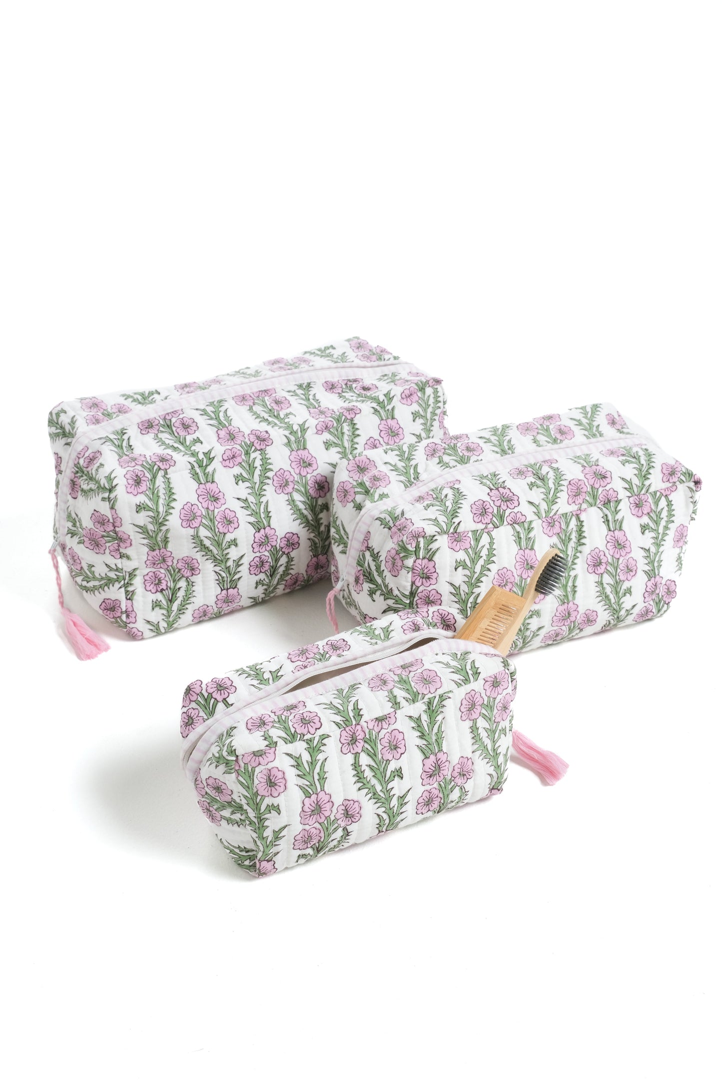Forget-Me-Not Blockprint Makeup Bag in Lilac Pink