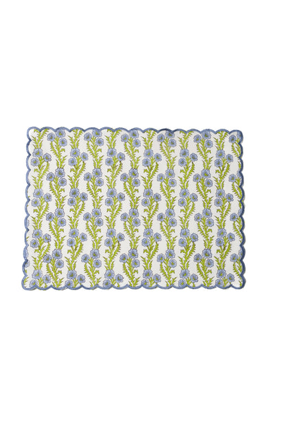 Forget-Me-Not Scallop Embroidered Blockprint Placemat