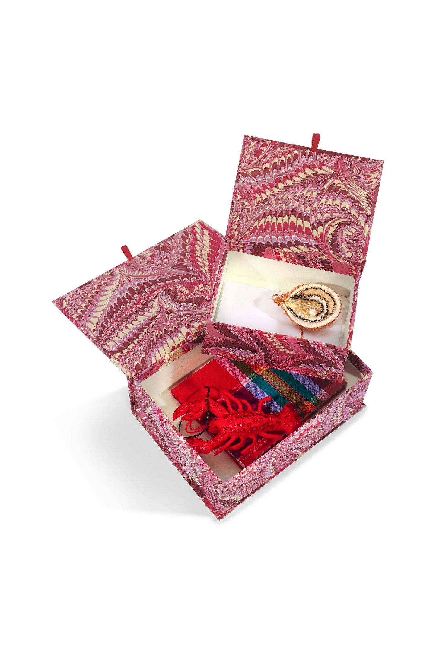 Hand-Marbled Keepsake Box Set in Florentine Pink