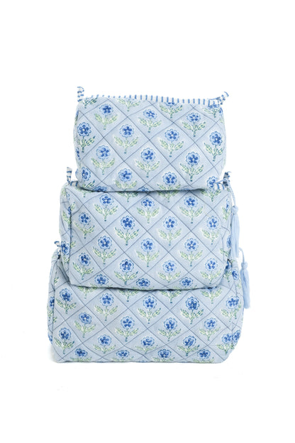 Mona Blockprint Makeup Bag in Blue