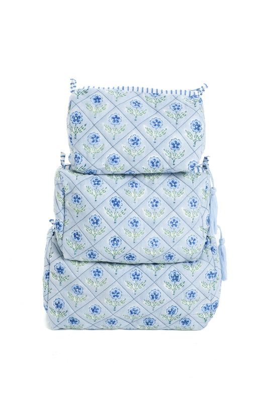 Mona Blockprint Makeup Bag in Blue