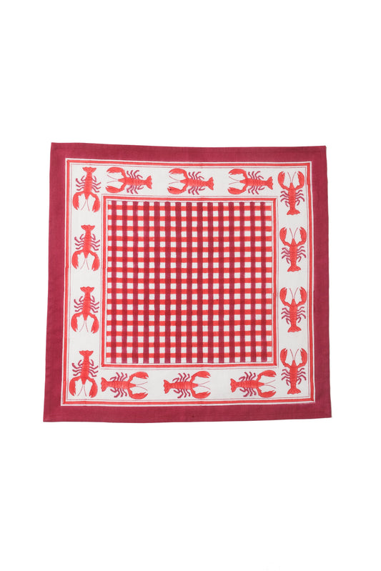 Lobster Red Gingham Blockprint Napkins, Set of 4