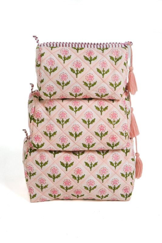 Mona Blockprint Makeup Bag in Pink