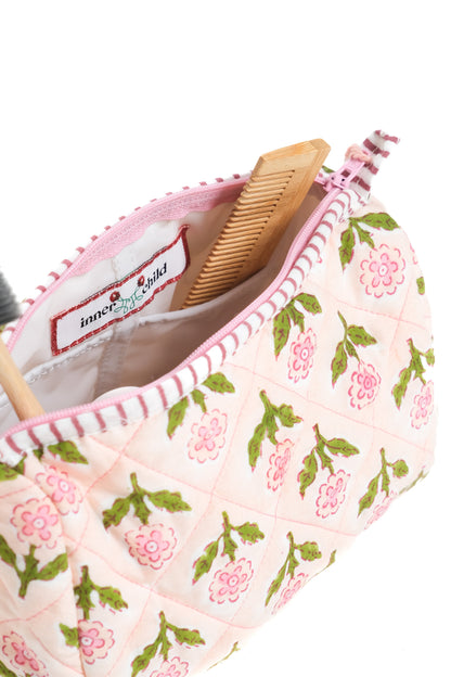 Mona Blockprint Makeup Bag in Pink