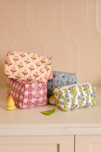 Mona Blockprint Makeup Bag in Pink
