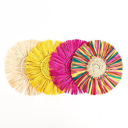 Pahiyas Woven Fringe Raffia Coasters Rainbow, Set of 4