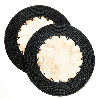 Capiz Shell Placemats With Black Rattan, Set of 2