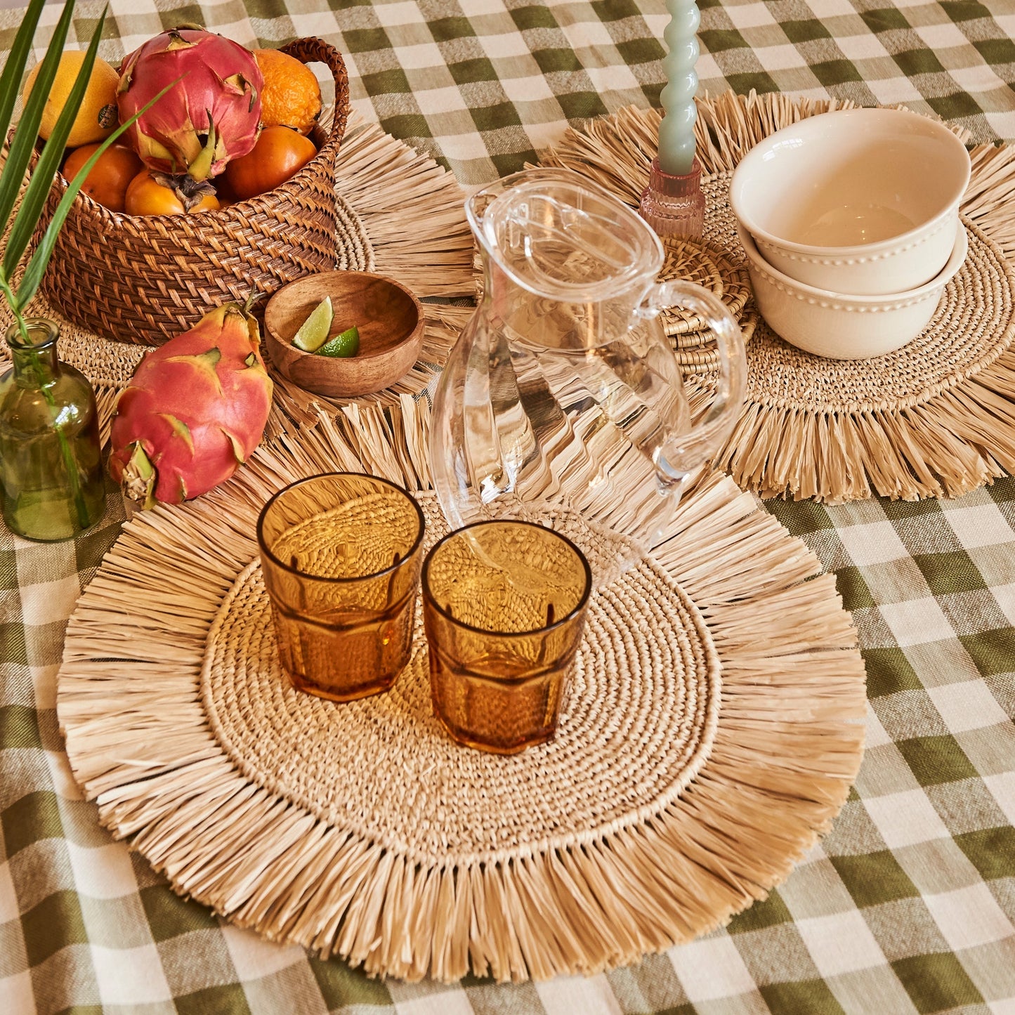 Pahiyas Woven Raffia Fringe Placemats Natural, Set of 2