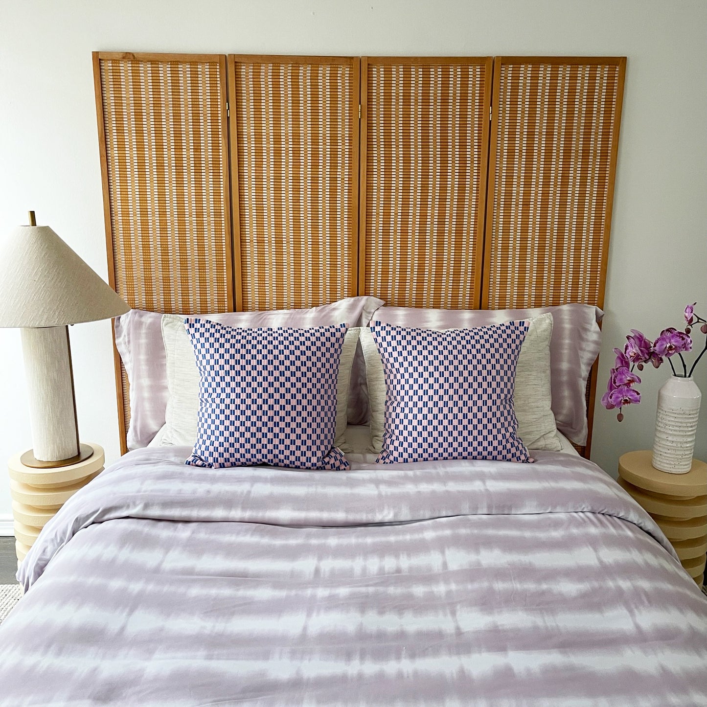 Checkered Blue and Pink Brocade Pillows