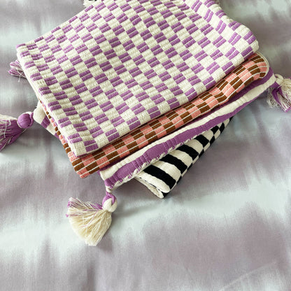 Checkered Brocade Pillow - Lilac & White