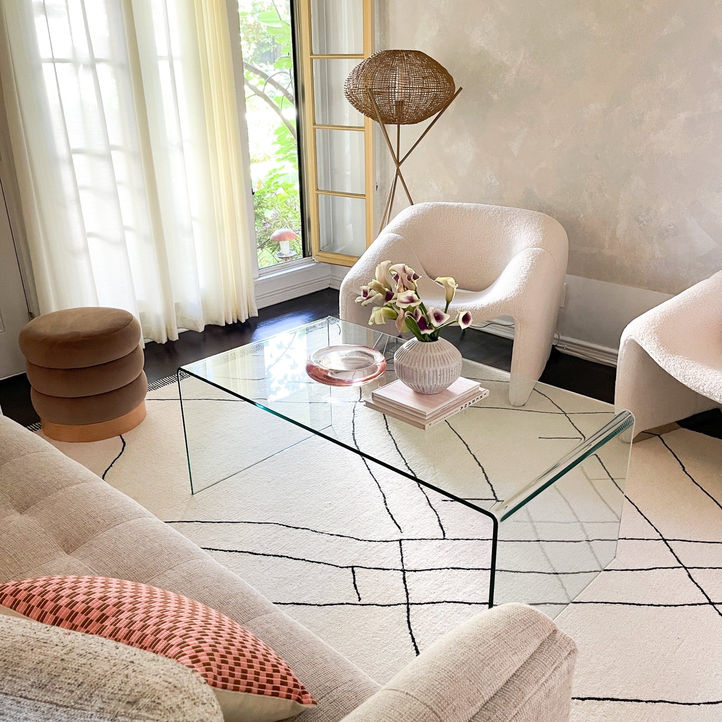 Checkered Brocade Pillow - Pink & Umber