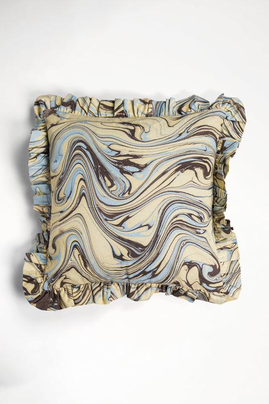 Kyoto Hand-Marbled Ruffled Square Pillow, 20x20