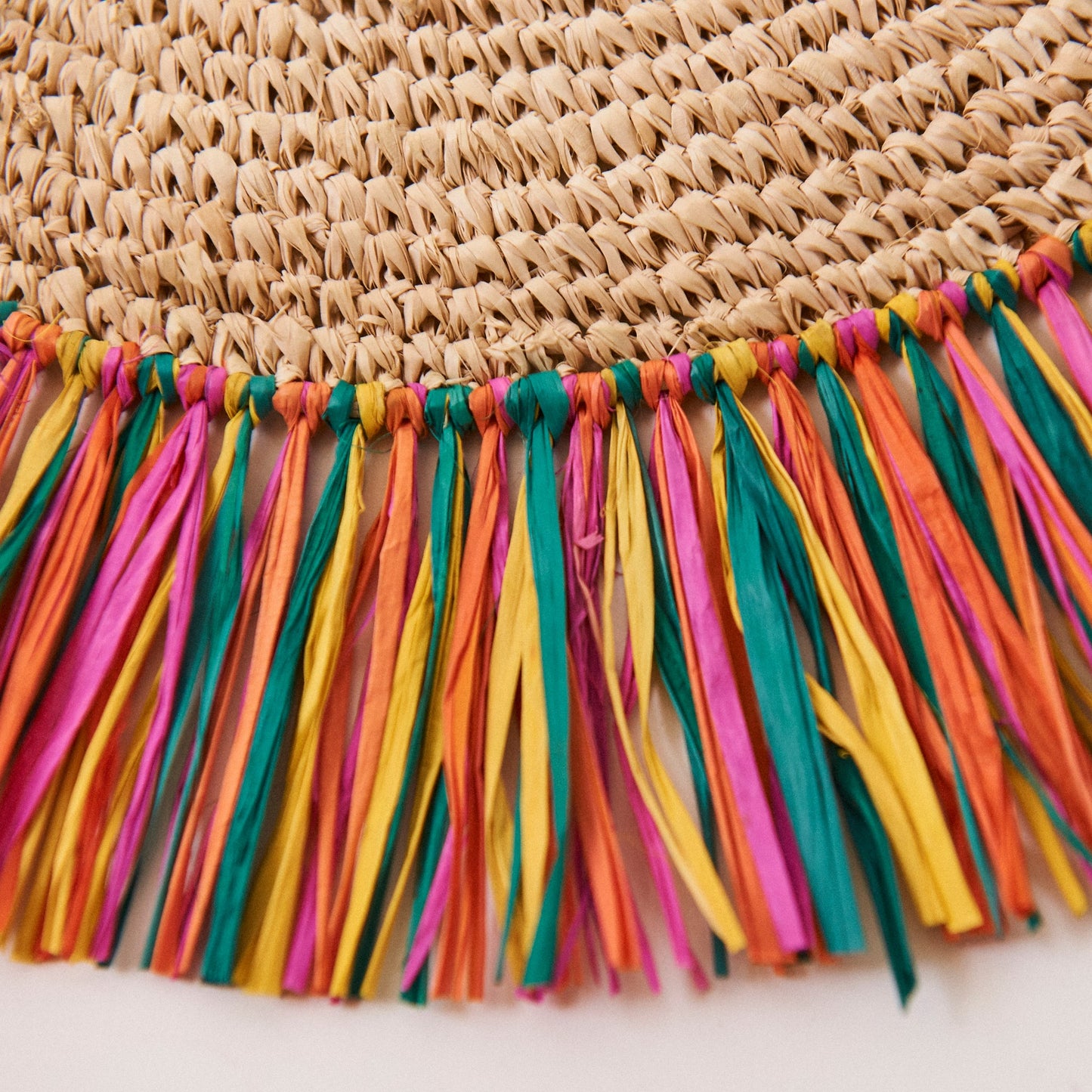 Pahiyas Woven Raffia Fringe Placemats Multi Rainbow, Set of 2