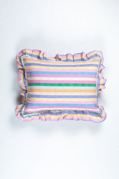 Maxine Ruffle Rainbow Stripe Pillow