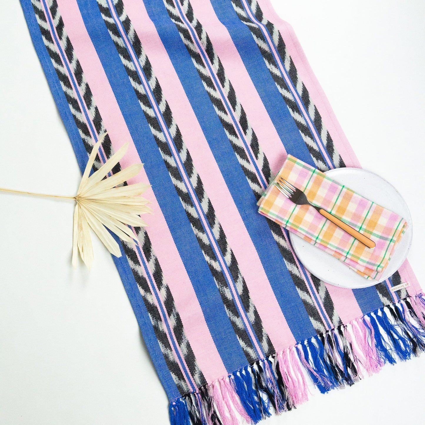 Palm Ikat Runner in Blue & Pink