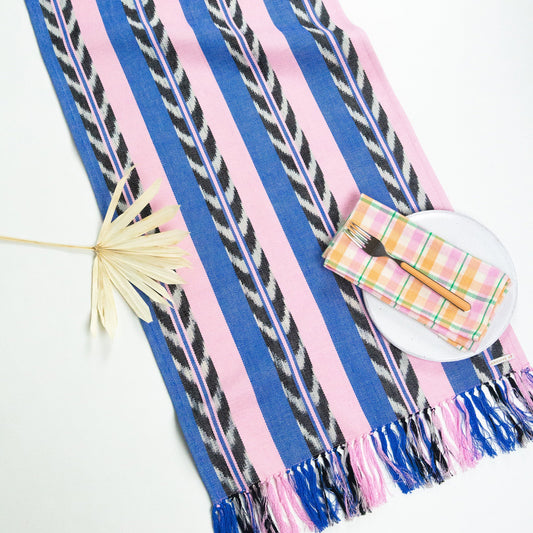 Palm Ikat Runner in Blue & Pink