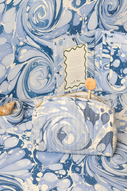 Ocean Wave Hand-Marbled Cosmetic Bag