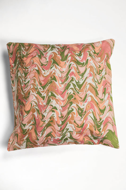 Peony Bloom Hand-Marbled Square Pillow, 20x20
