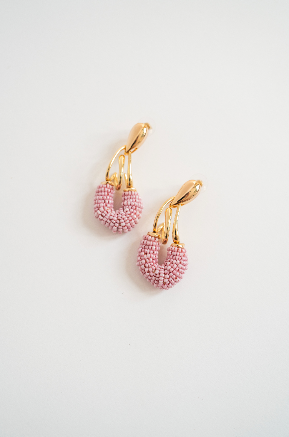 Abstract Shape Pink Beaded Earrings