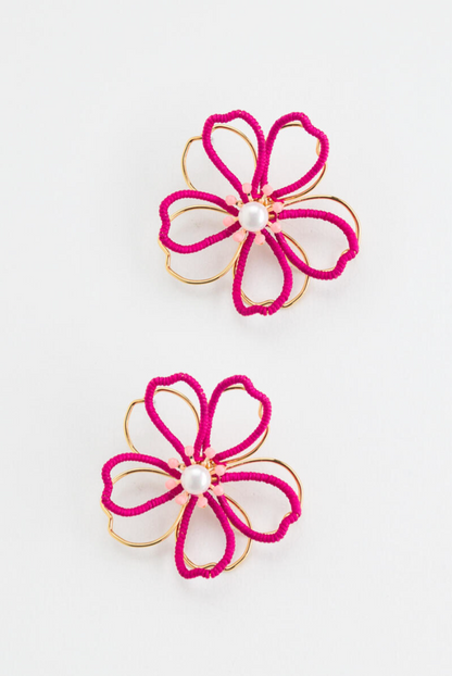 Pink Flower Pearl Earrings