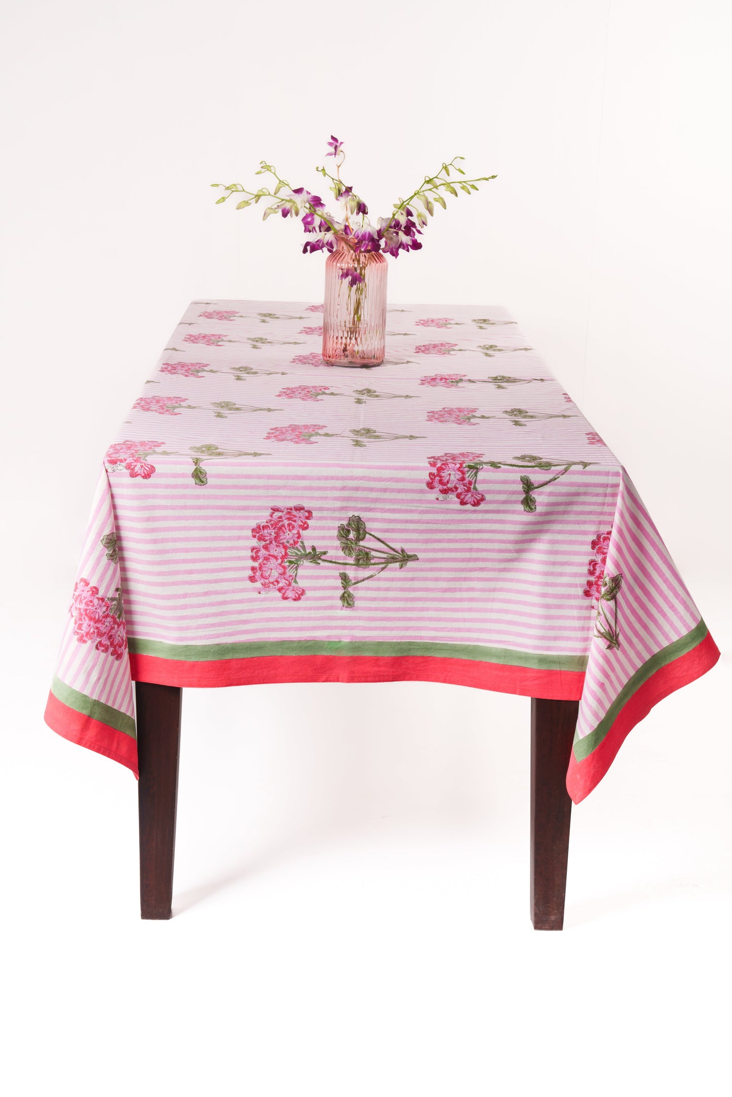 Pink Hydrangea Blockprint Tablecloth