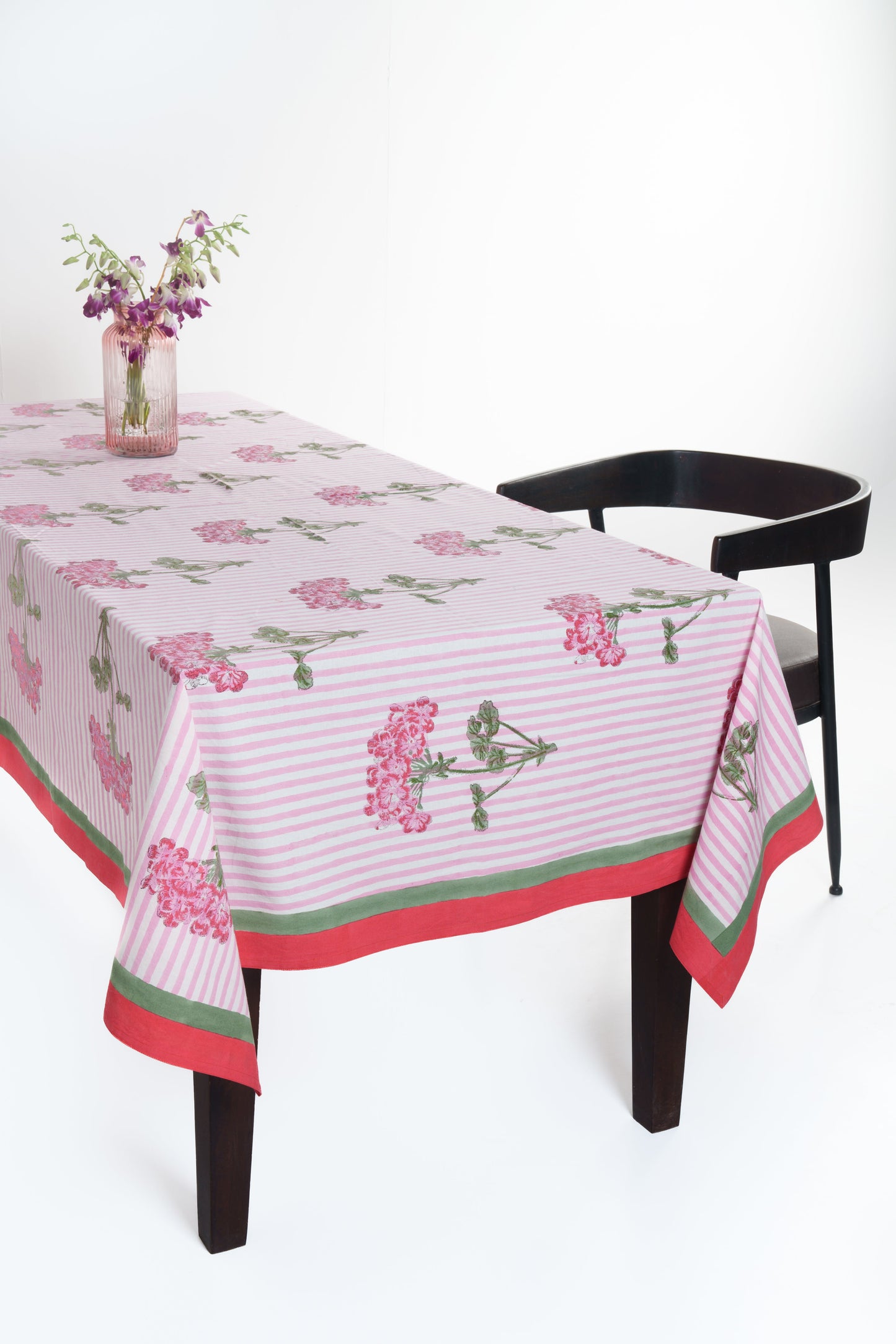 Pink Hydrangea Blockprint Tablecloth