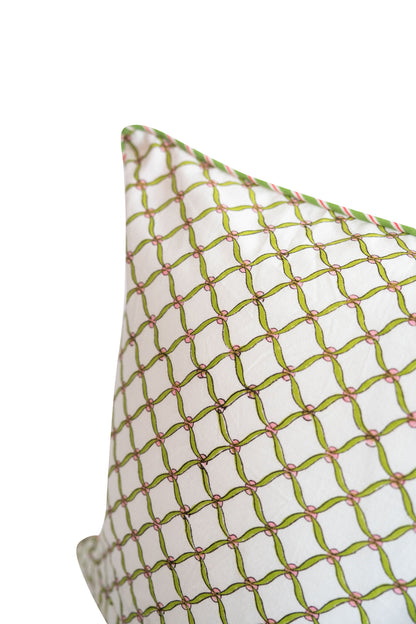 Green Poppy Blockprint Pillow