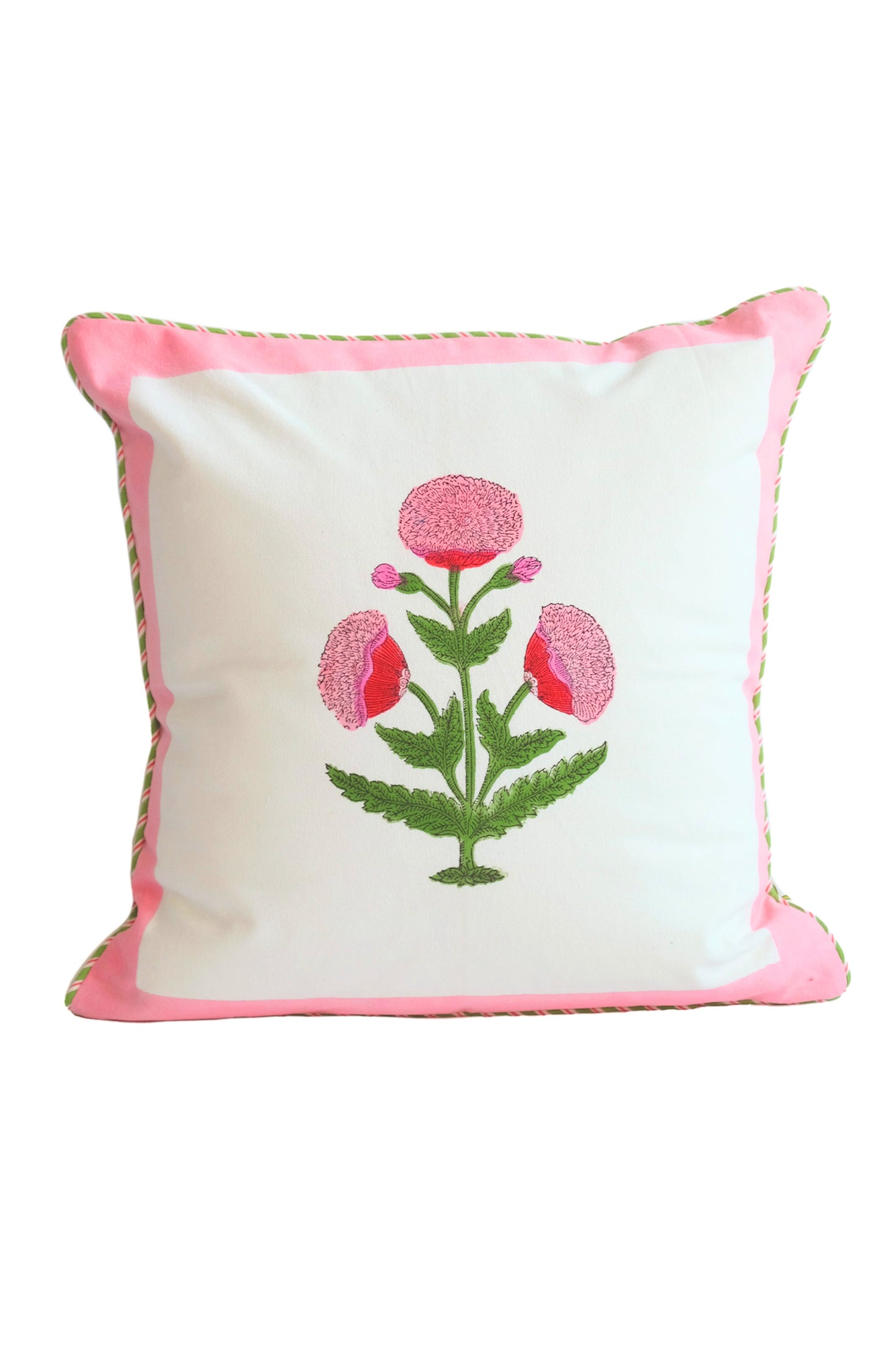 Pink Poppy Blockprint Pillow