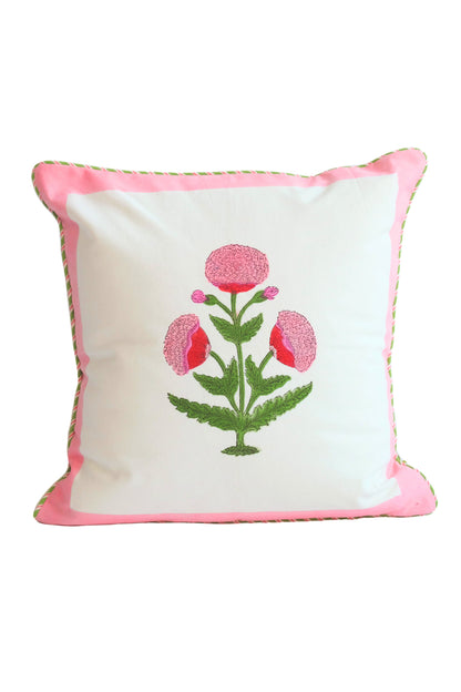 Pink Poppy Blockprint Pillow