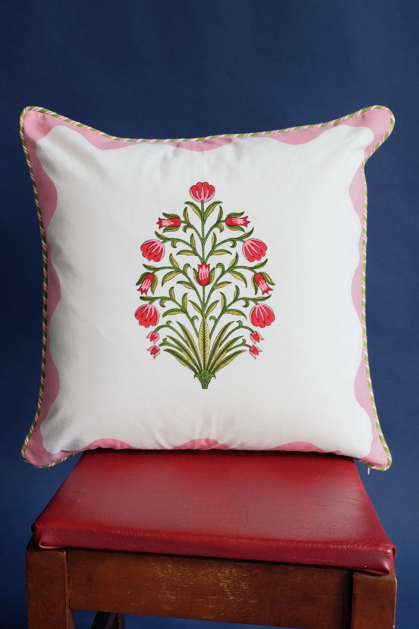 Pink Scallop Flora Blockprint Pillow