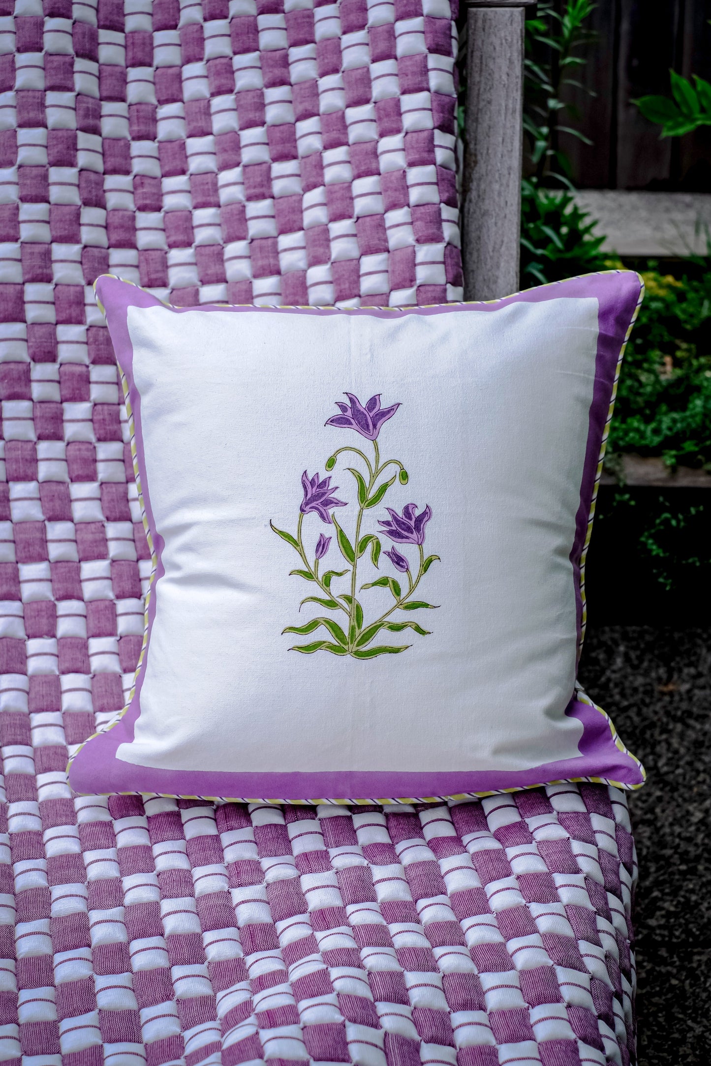 Purple Botanical Study Blockprint Pillow