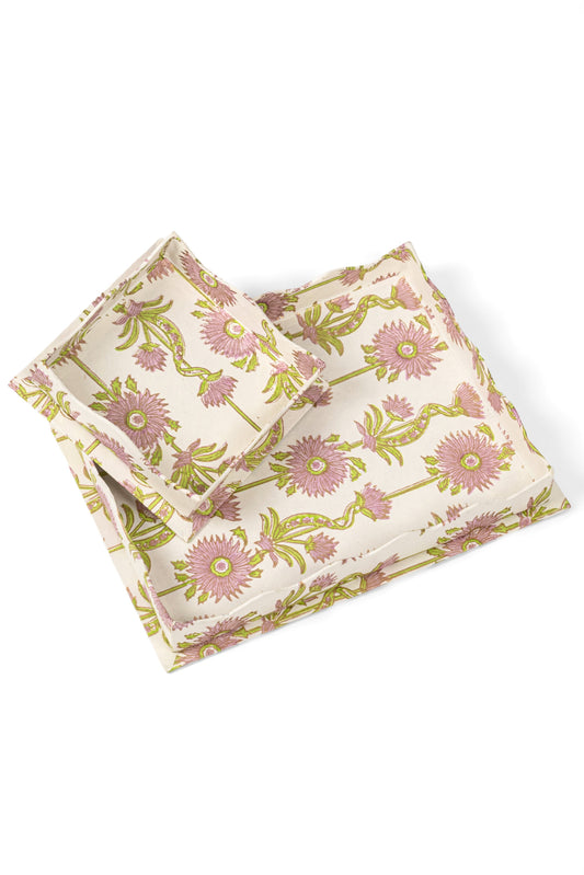 Nesting Scalloped Floral Vines Blockprint Trays in Lilac Purple