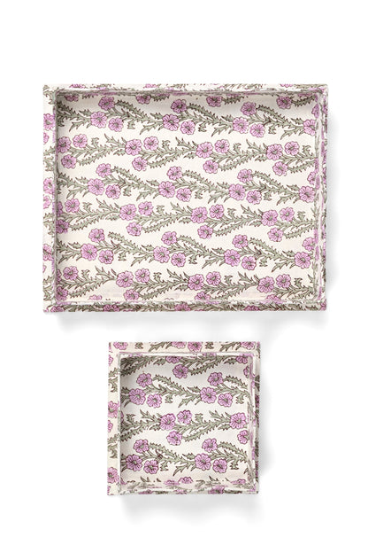 Nesting Scalloped Blockprint Trays in Purple Forget-Me-Not