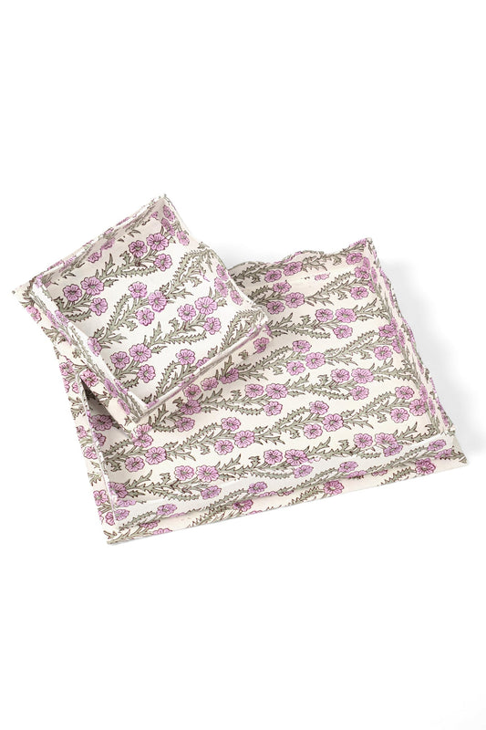 Nesting Scalloped Blockprint Trays in Purple Forget-Me-Not
