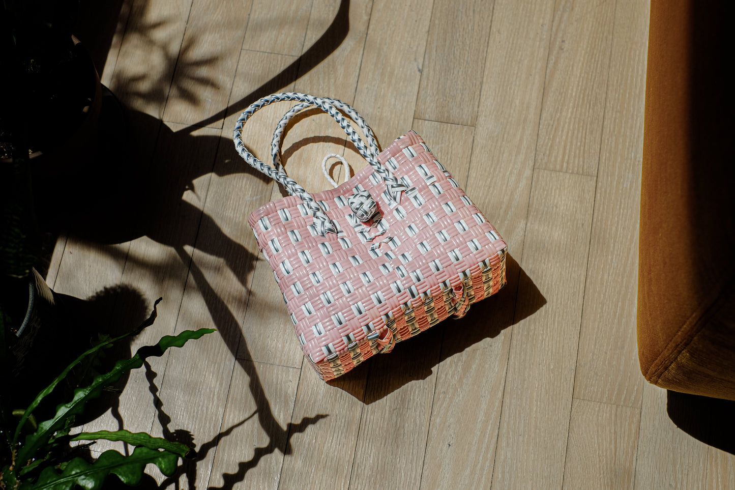 "Saigon Birkin" Recycled Plastic Bag in Light Pink and Grey