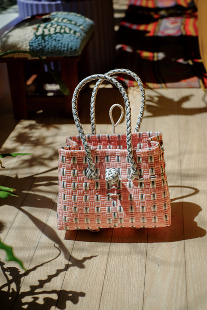 "Saigon Birkin" Recycled Plastic Bag in Light Pink and Grey