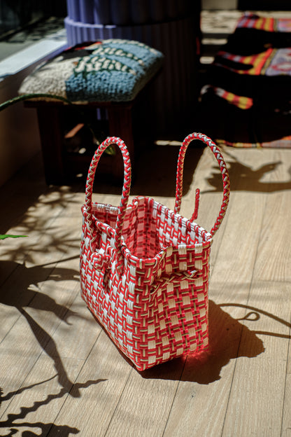 "Saigon Birkin" Recycled Plastic Bag in Pink and White