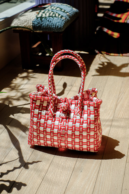 "Saigon Birkin" Recycled Plastic Bag in Pink and White