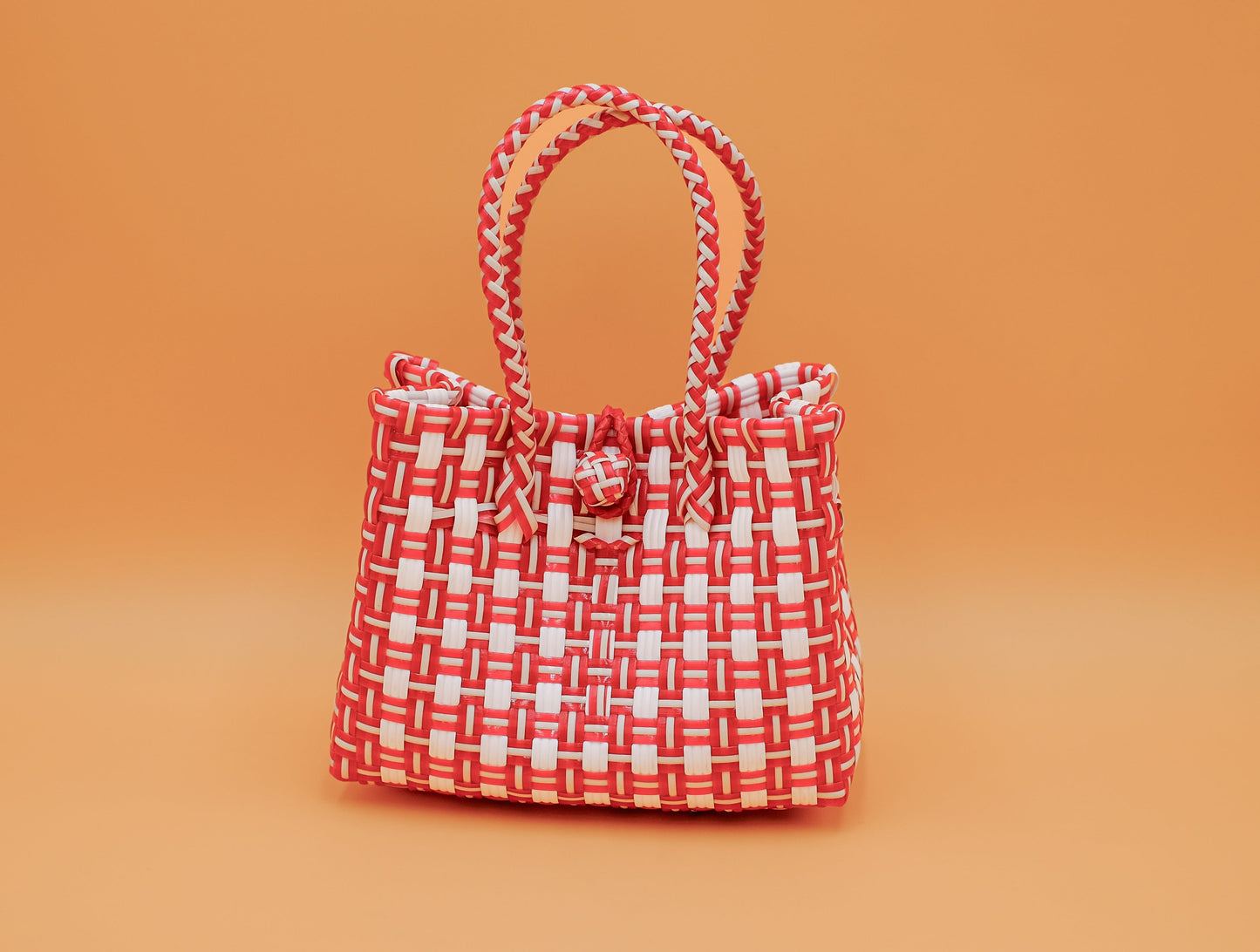 "Saigon Birkin" Recycled Plastic Bag in Pink and White