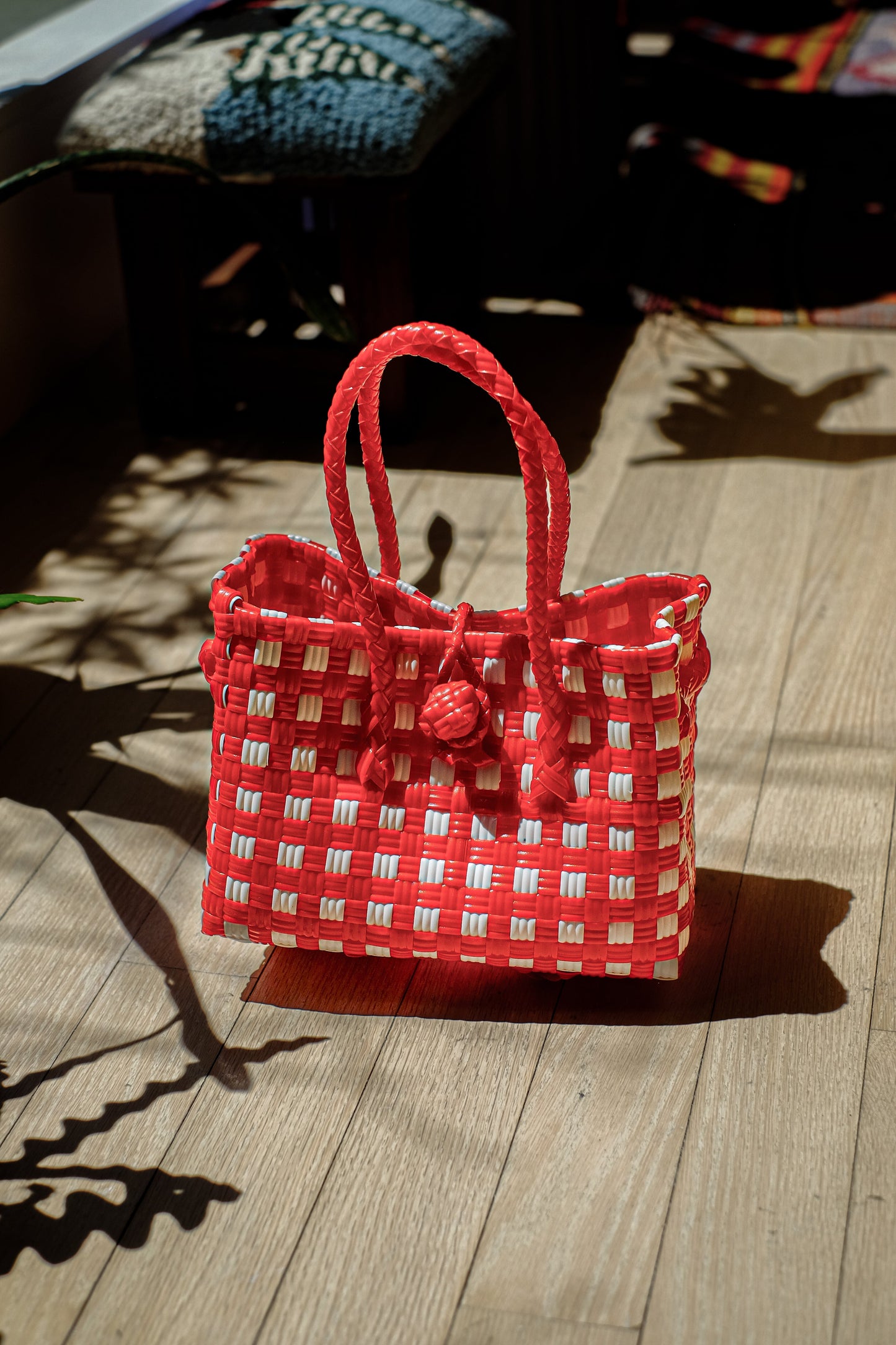 "Saigon Birkin" Recycled Plastic Bag in Red and White