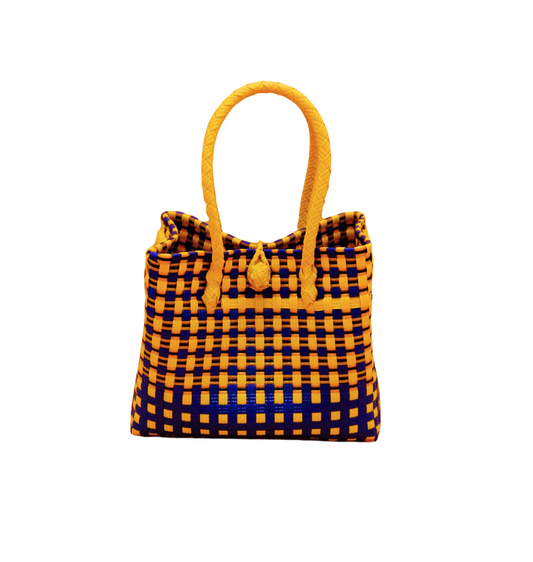 "Saigon Birkin"  Recycled Plastic Bag in Blue/Yellow