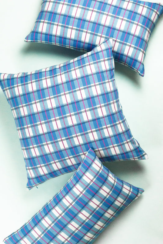 San Andres Gingham Blue & White Pillow