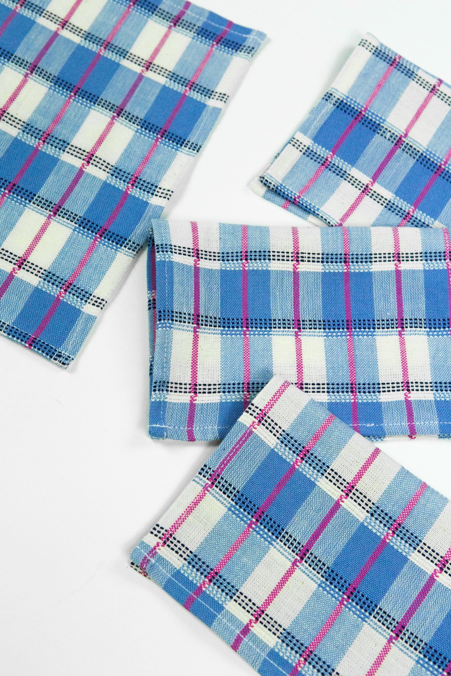 San Andres Gingham Blue & White Cocktail Napkins Set of 4