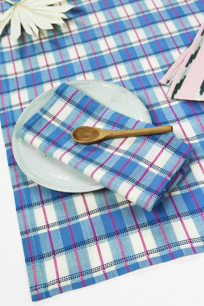 San Andres Gingham Blue & White Table Runner
