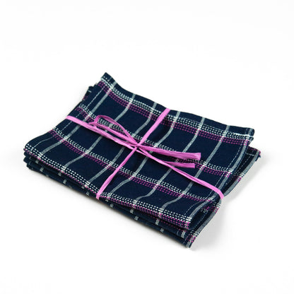 San Lucas Plaid Navy Cocktail Napkins, Set of 4