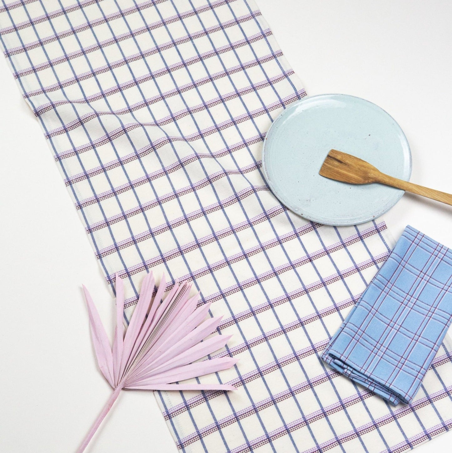 Backordered: San Lucas Plaid White & Lilac Table Runner