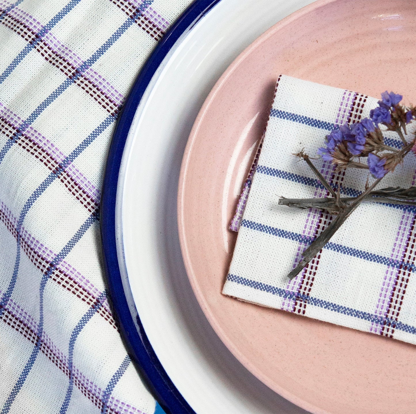 Backordered: San Lucas Plaid White & Lilac Table Runner