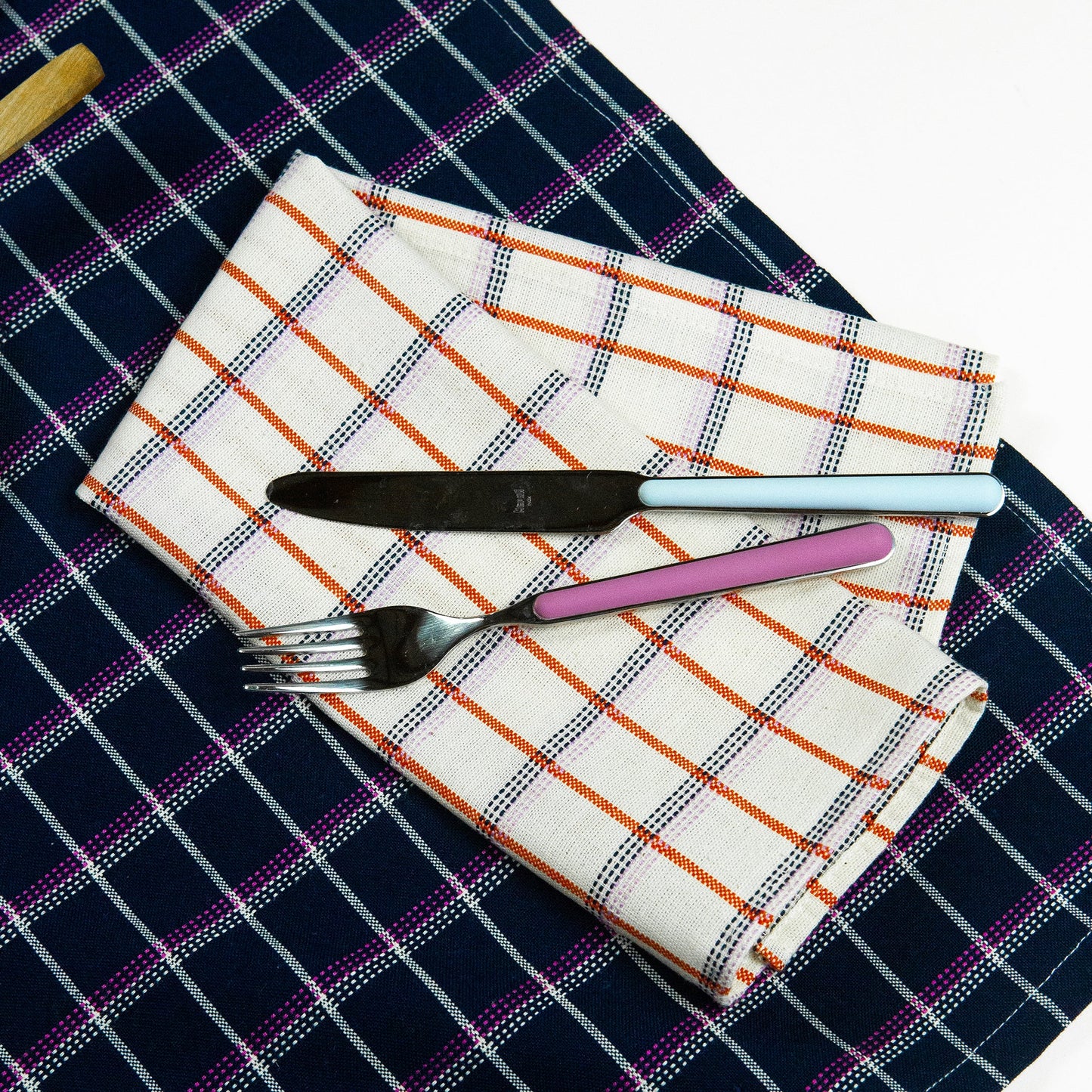 San Lucas Plaid White & Orange Napkins