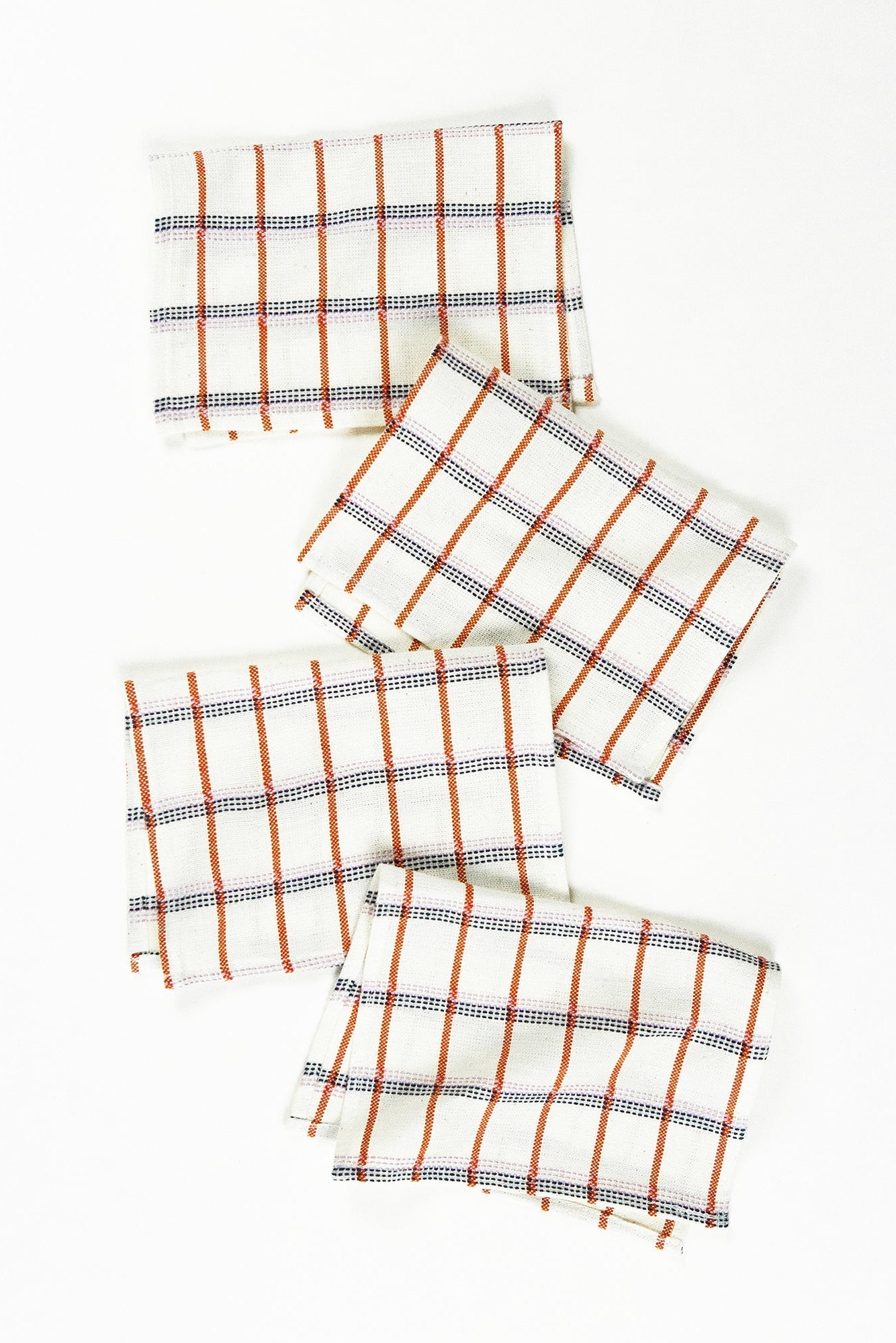 San Lucas Plaid White & Orange Cocktail Napkins, Set of 4